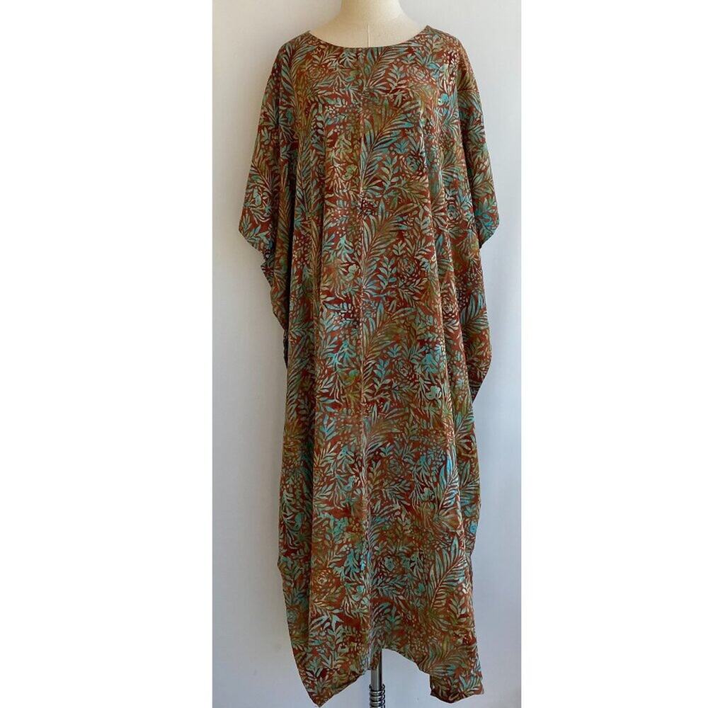 Smithsonian Institution Rayon Colorful Batik Lightweight Kaftan Dress sz M